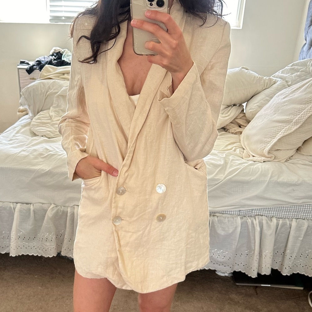 Flannel linen blazer shorts set